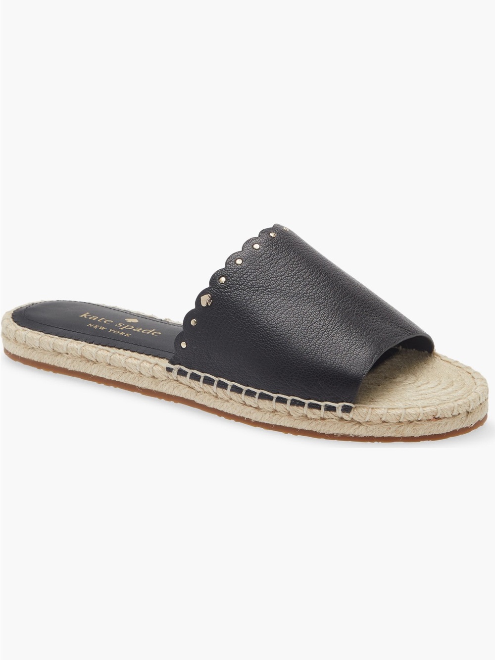 kate spade Black Leather Scallop Espadrille Slide